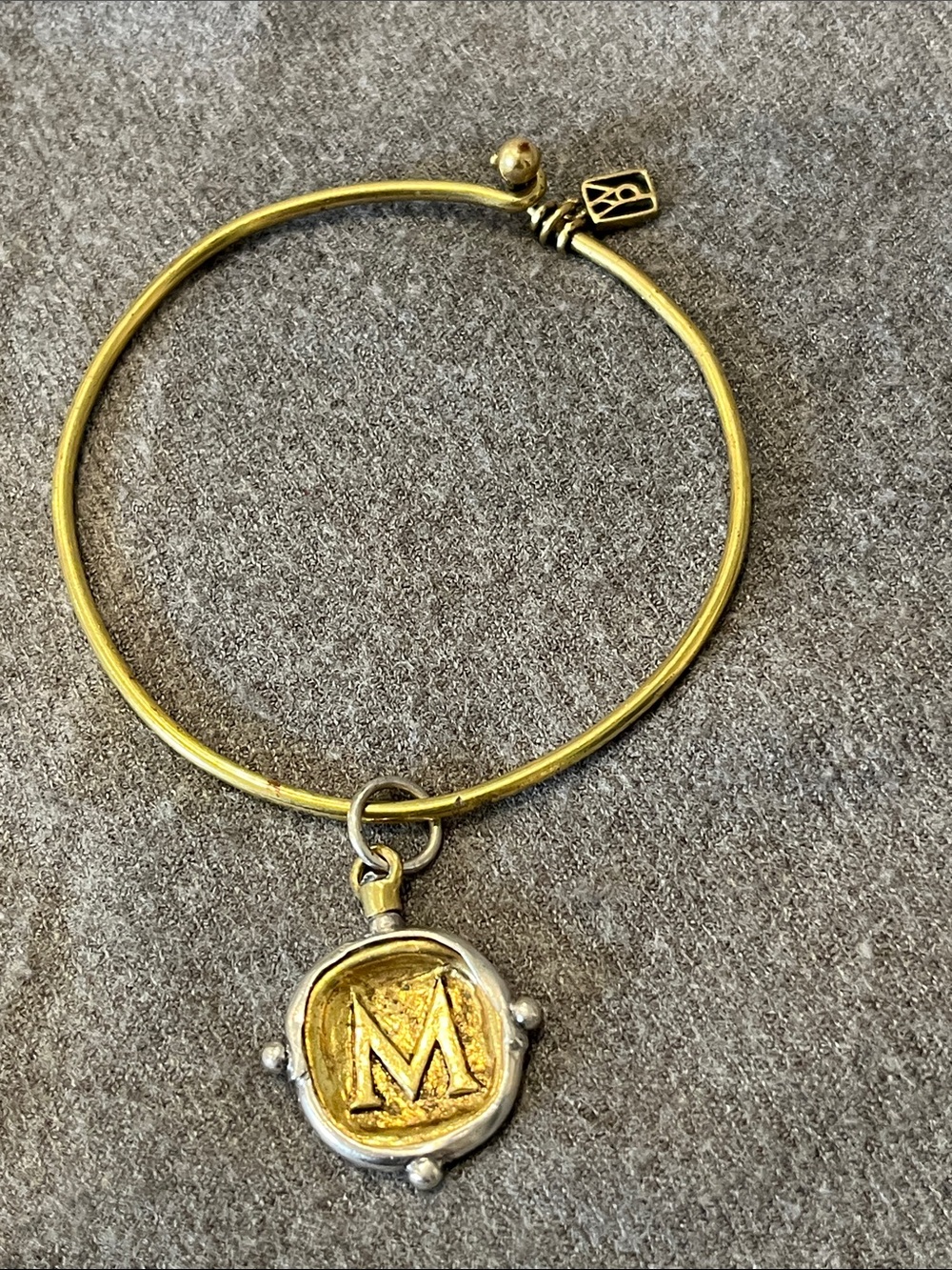Waxing Poetic Brass Bracelet w/Voyager Insignia Initial “M” Charm